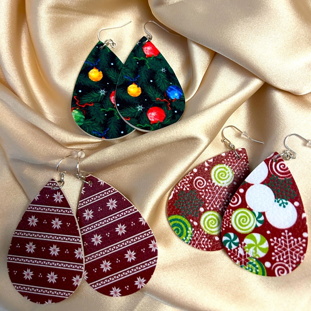 3 for $15! Handmade holiday Christmas earrings.